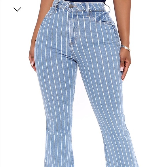 Fashion Nova Denim - Light Blue Crossed The Line Striped Flare Jeans